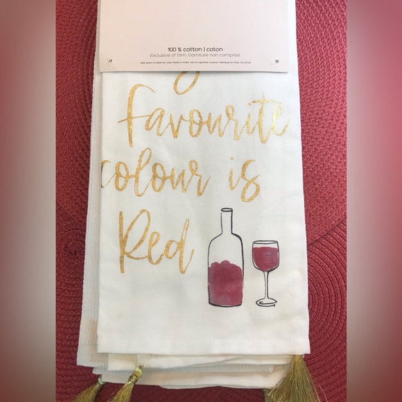 100% Cotton Set of 3 Kitchen Towels. “My favourite colour is Red” - Picture 7 of 8